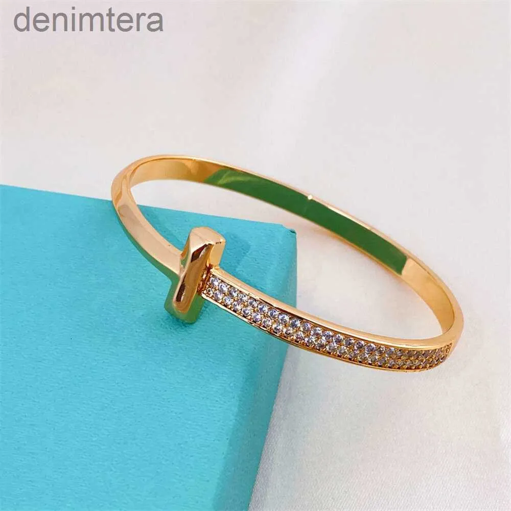 Bracelet Bracelet V Plaqué Or T Étroit Une Rangée Semi Diamant Boucle De Précision Couple Rose Mode Simple 3DND