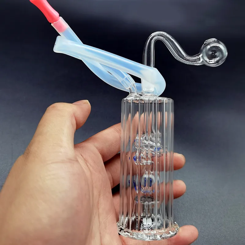 Einzigartiges Design Glass Bong Wasserrohr 5 Zoll mit automatischer Multikolor -LED -Leuchtlampen -Spiralrecycler 10mm Fugenölbrenner Schlauch Reclaim Catcher DAB Rig Bongs