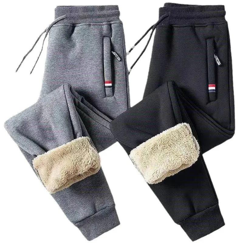 Hiver laine d'agneau chaud pantalons décontractés hommes Fitness Jogging pantalons de survêtement mâle solide cordon bas polaire pantalon droit M-5Xl 231226