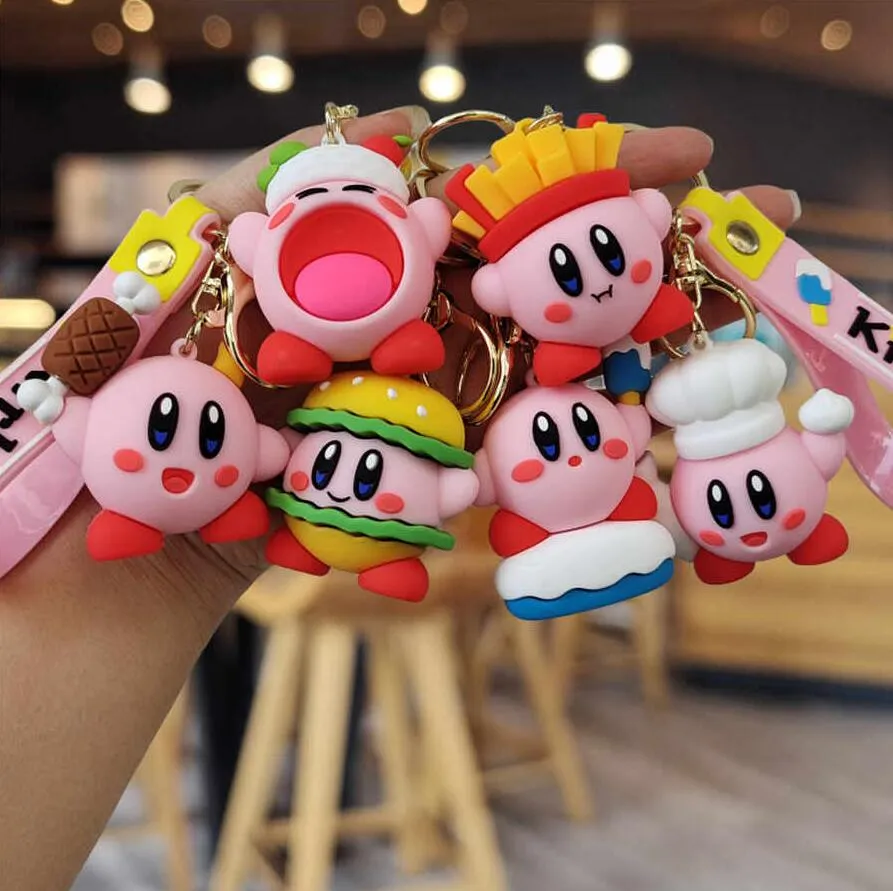 Gra Kirby Figure Key Chain Akcesoria Croc Charms Rakiet Raccoon Rubber Pvc Plastikowe klawisz 3D Kirby Biecian