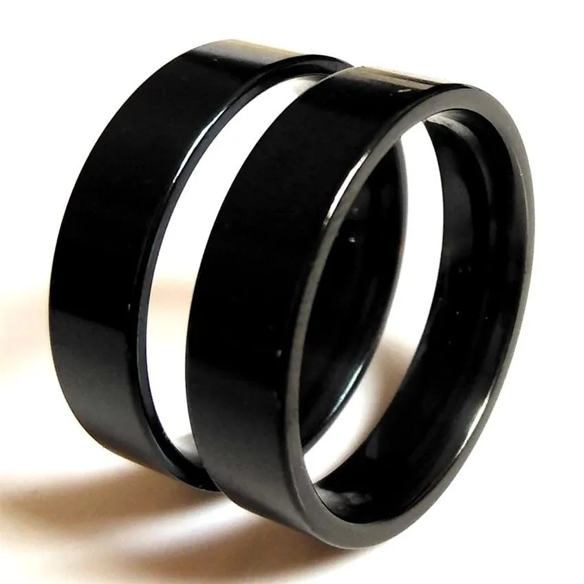 Whole 50pcs Unisex Black Band Rings Wide 6MM Stainless steel Rings for Men and Women Wedding Engagement Ring Friend Gift Party2944