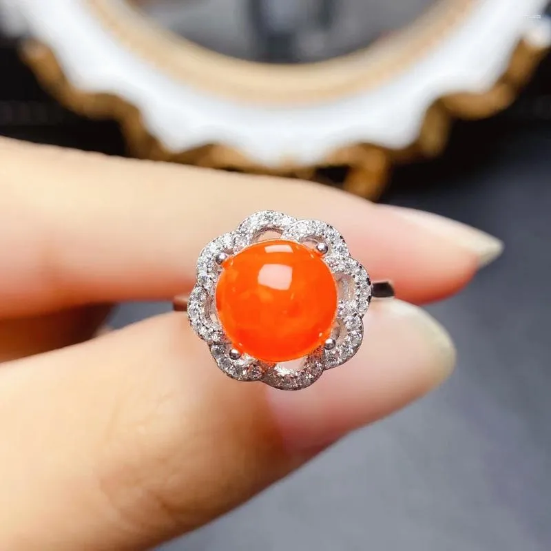 Cluster anéis laranja fogo opala anel de prata nupcial exclusivo 925 jóias finas esterlinas para casamento de noivado