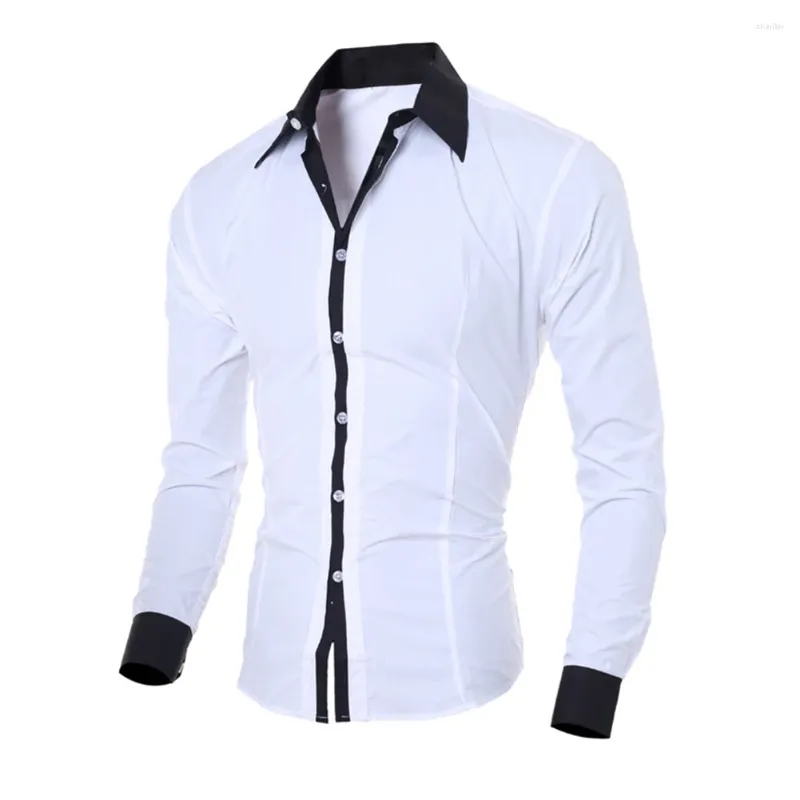 Herrklänningskjortor Blus Top Men Stand Up Casual Classic Collar Cotton Four Season Long Sleeve Premium Slim