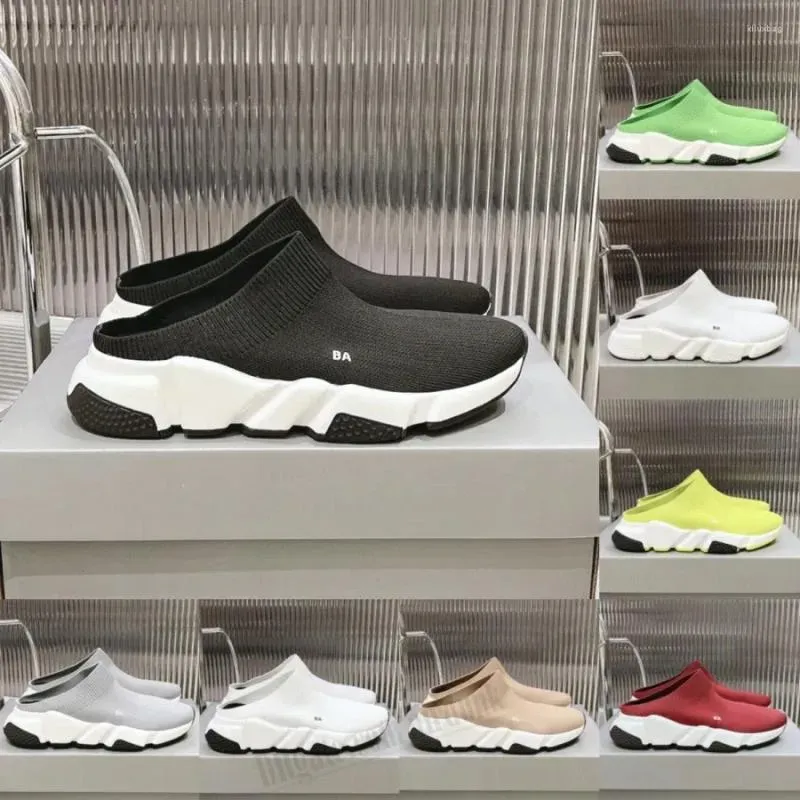 Terlik Tasarımcı Çorap Hız Katır Kara Örgü Slayt Terlik Eğitmeni 1.0 Sneakers Lüks Kadın Erkek Moda Çorap Sneaker Platform Streç