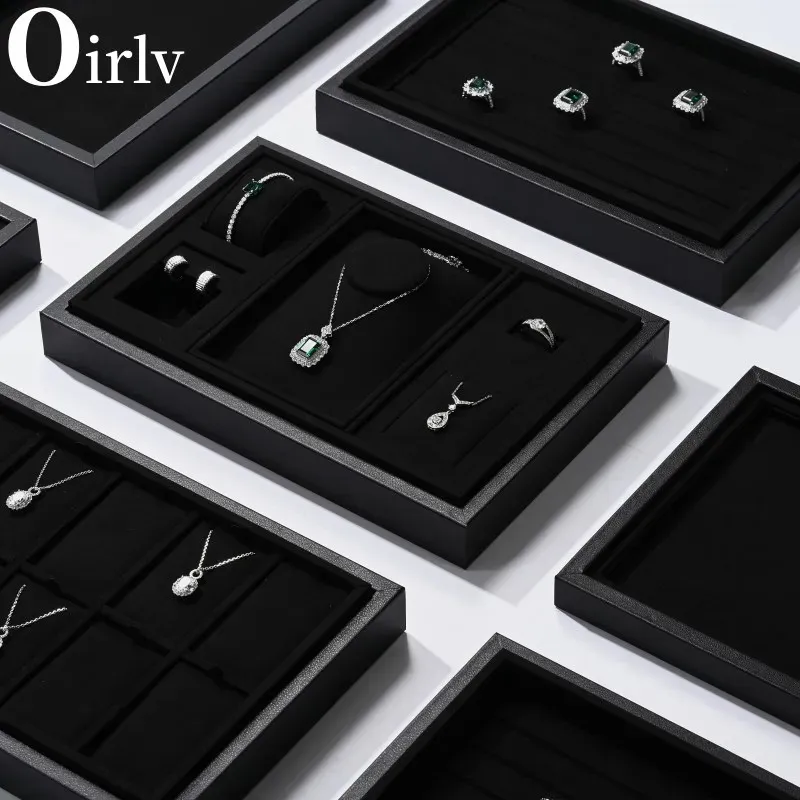 Oirlv Black Multifunction Leather Jewelry Tray Drawer Organizer Trays Rings Earrings Jewelry Storage Box 231227