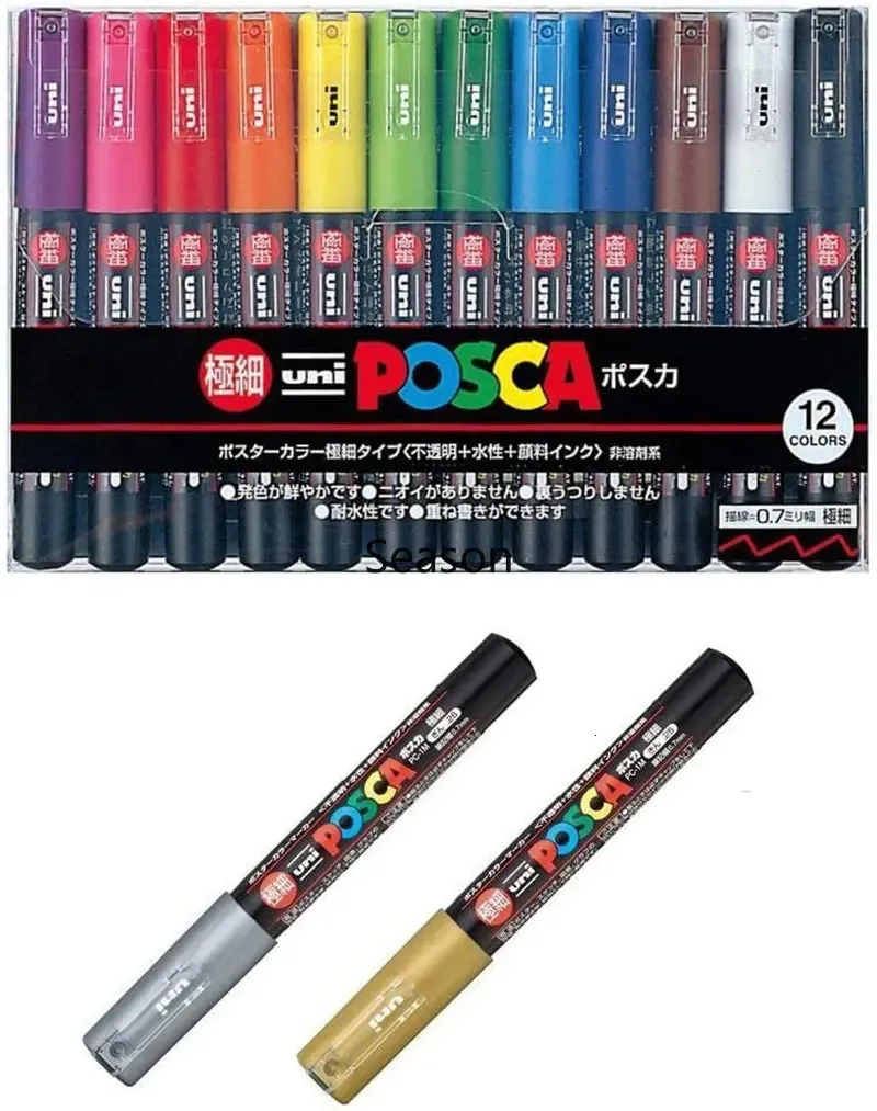 Uni Posca Acrylic Paint Markers Pen 12/15Pcs Art Supplies Felt Tip Marker Write On a Variety of Surfaces Water Soluble Non-Toxic 231226