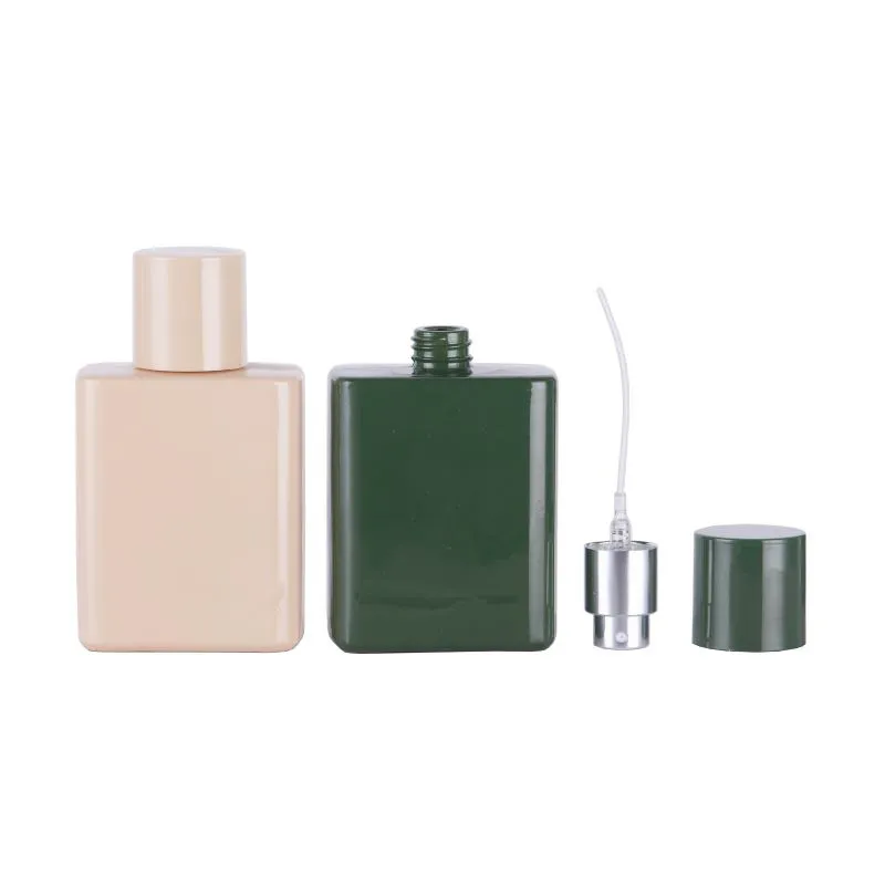 アトマイザー香水ボトル空の正方形の形状50mlピンク緑色の詰め替え可能なコンテナフレグランス化粧品包装ガラス宇宙霧ボトル