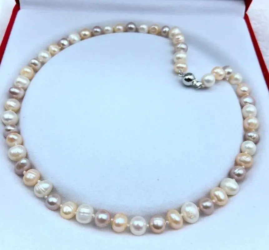 Chaines 8-9 mm authentique Natural blanc rose rose violet akoya Collier de perles cultivé16 / 18-35 "