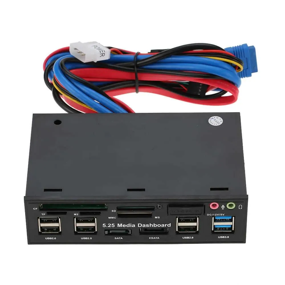 Hub multifunzione da 5,25" lettore di schede multimediali per cruscotto Hub USB 3.0 eSATA Pannello frontale SATA per unità ottiche Bay SD MS CF TF M2 MMC MS Car