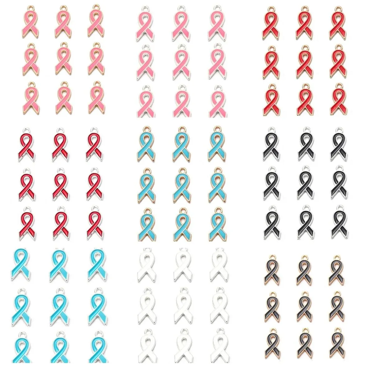Bransoletki 100pcs raka piersi Świadomość raka piersi Różowa szkliwa Wstążka Umarzy