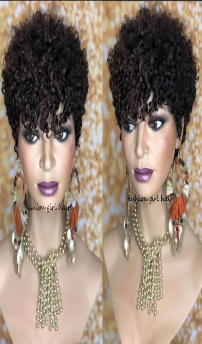 Curto atrevido onda pixie corte peruca kinky encaracolado bob perucas de cabelo humano para as mulheres brasileiro remy 150 densidade completa258z5568509