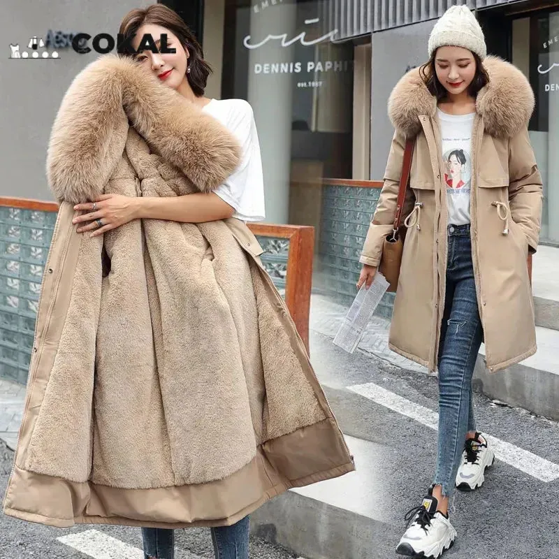 Winter jacket long coat Wool lined hooded jacket fur women's large collar thick warm snow padded coat oversized 231227