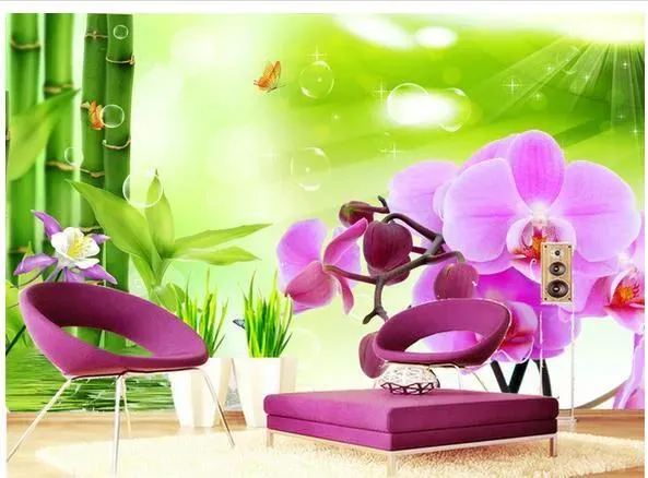 Fonds d'écran Bambou orchidée TV fond mural 3d papier peint 3d papiers peints pour toile de fond tv