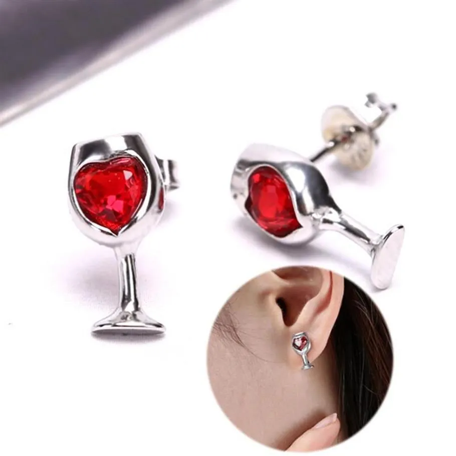 Stud 1 paio di cristalli rossi zircone cubico amore pietra tagliata bicchiere di vino orecchini stile per le donne gioielli moda festa di San Valentino regalo304H