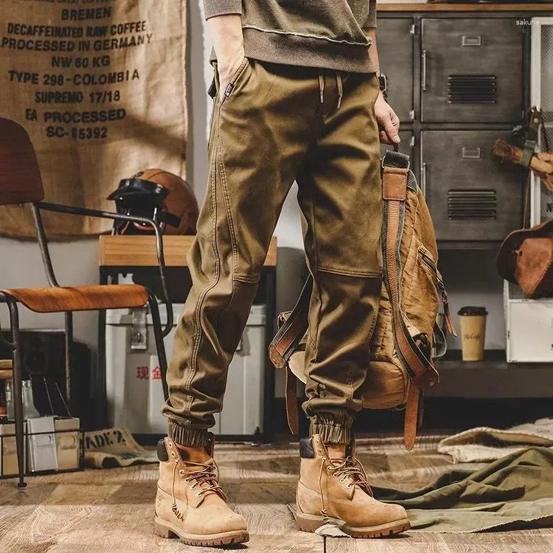 Calças masculinas americanas retro trabalho casual harajuku versátil perna larga outono solto tubo reto