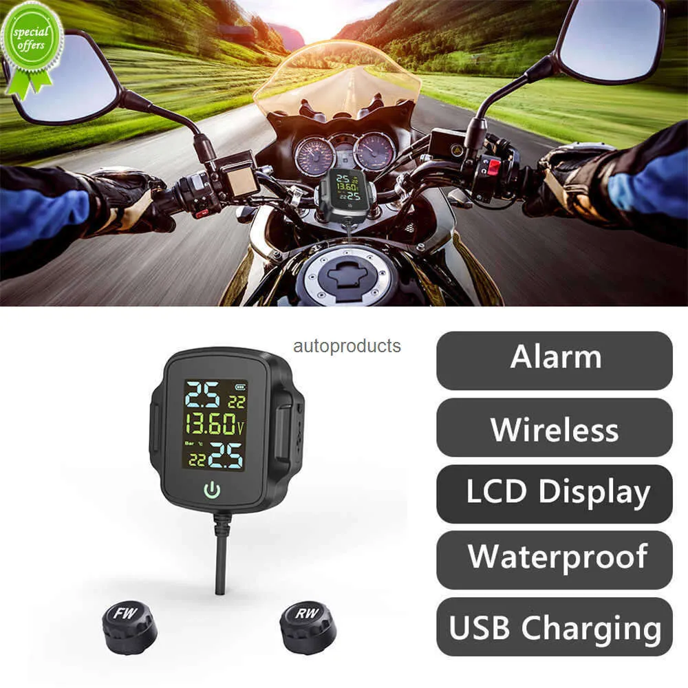 새로운 오토바이 타이어 압력 모니터링 시스템 타이어 온도 경보 시스템 QC 3.0 USB 충전기 전화 태블릿