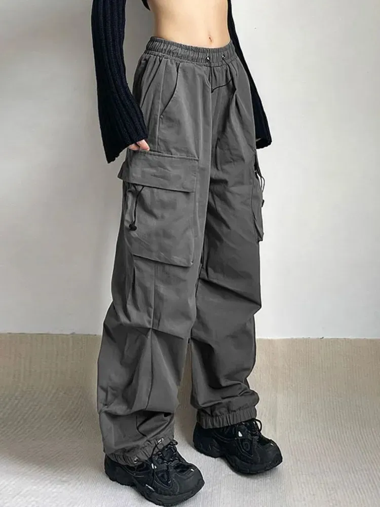 HOUZHOU Harajuku Oversized Cargo Parachute Pants Women Streetwear Vintage Y2k Hip Hop Wide Leg Joggers Baggy Sweatpants Techwear 231226