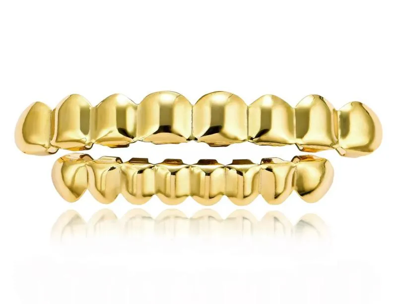 MEN039S ve Women039s Gold Grillz Diş Peksi Moda Hiphop Takı 8 Üst Diş Çanakarısı ve 6 Alt Brakes7973323