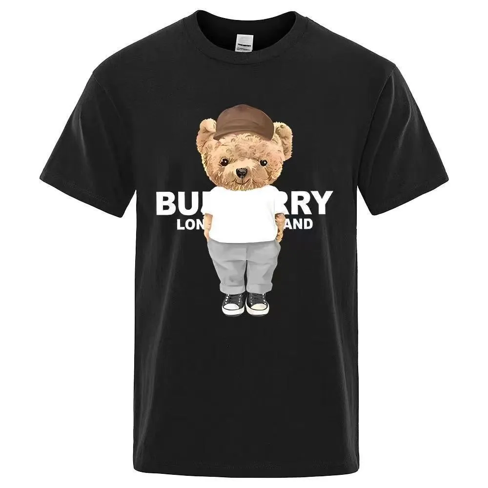 Designer t-shirt das mulheres nova moda teddy bear impressão camisas masculinas soltas em torno do pescoço impressão esportes 231220