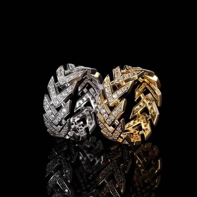 Unisex-Ring mit Pfeil-Design, glitzernder Zirkonia, Hip-Hop-Schmuck, vergoldet, Rhodium-Gold, Luxus-Schmuck für Männer und Frauen2655