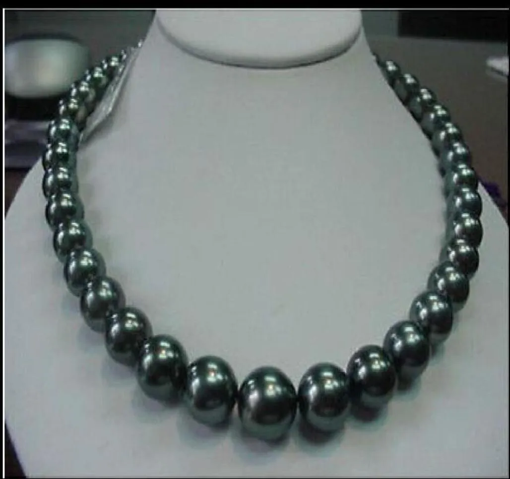Fine Pearl Jewelry 18 Quot 1214 mm Natural Tahitian Black Round Pearl Naszyjnik 14K9427102