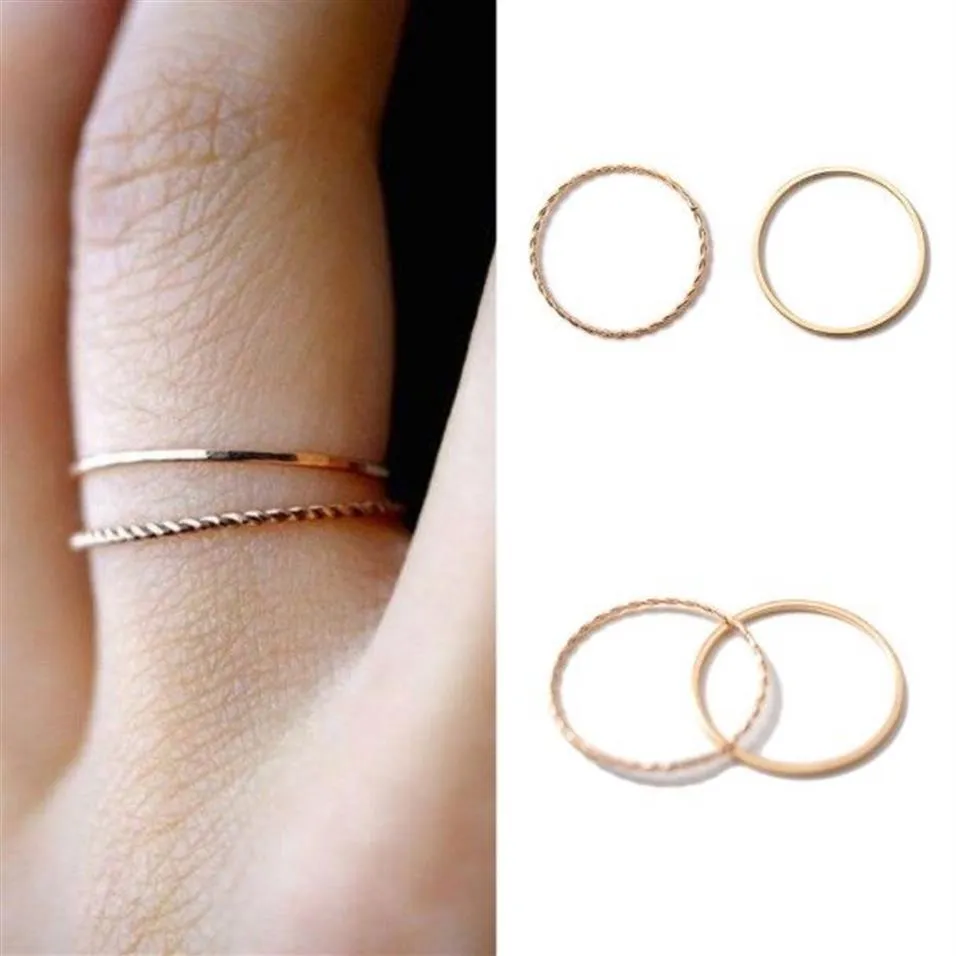 Mince mince or rose empilable bague d'articulation ensemble petit doigt MIDI bague conception simple bijoux de mode anneaux pour femmes 2629