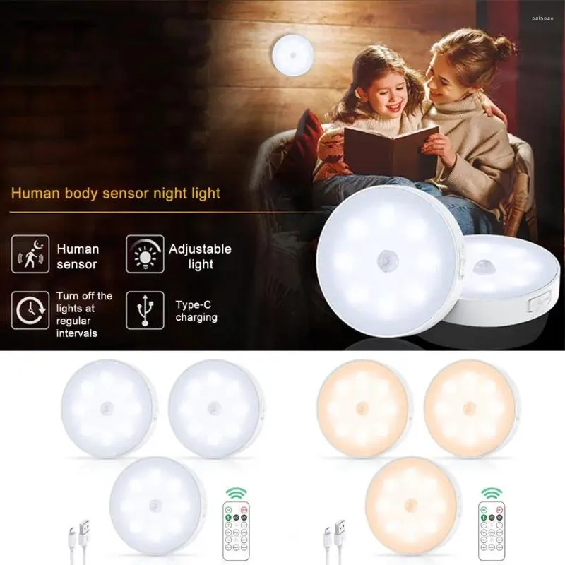 Wall Lamp Led Lights Cabinet Wireless Rechargeable Closet Dimmable Motion Sensor Remote Controlled Lamps For Cabinets