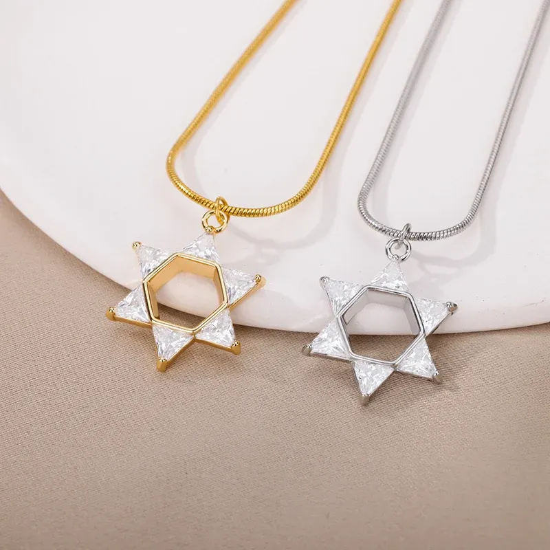 Mode Mogan David Star Pendant Halsband för kvinnliga män Israel Judiska 14K Gold Chain Star of David Necklace Jewelry Gift