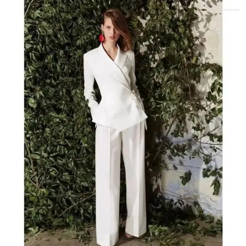 Pantaloni a due pezzi da donna su misura Set da sposa bianco da sposa Abiti da donna da ufficio Abito slim fit da sera per ballo di fine anno Abbigliamento da ospite femminile 2