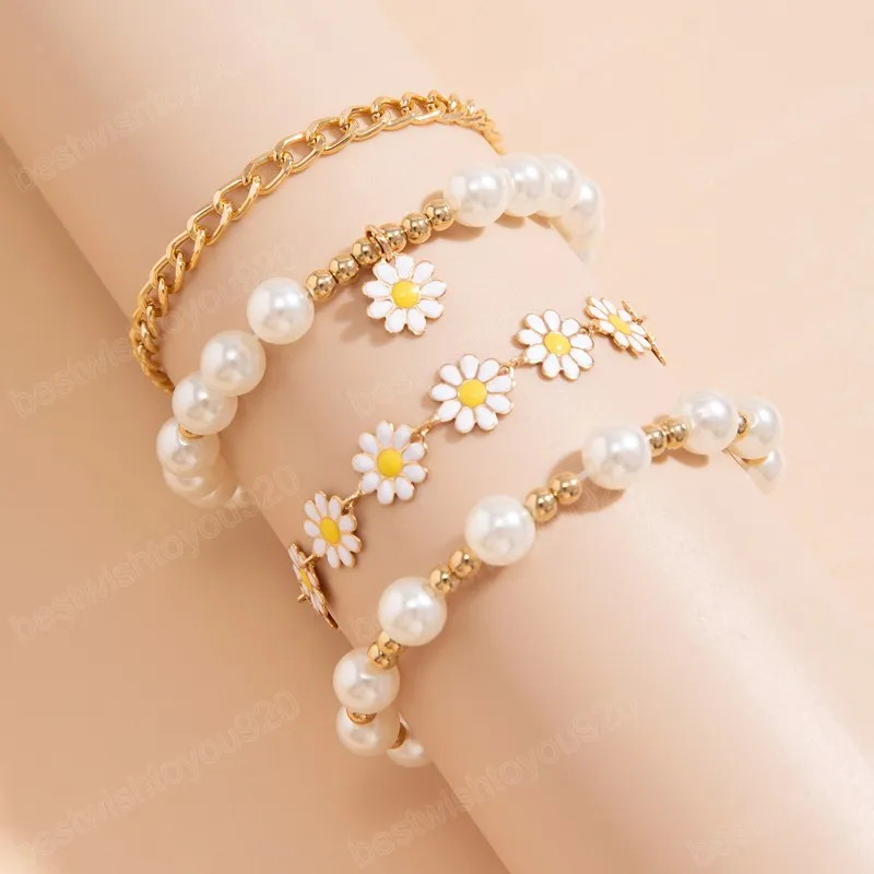 Bracciale di perline perle di perla bohémien le donne ganceli della catena di fiori set di ragazze alla moda di gioielleria