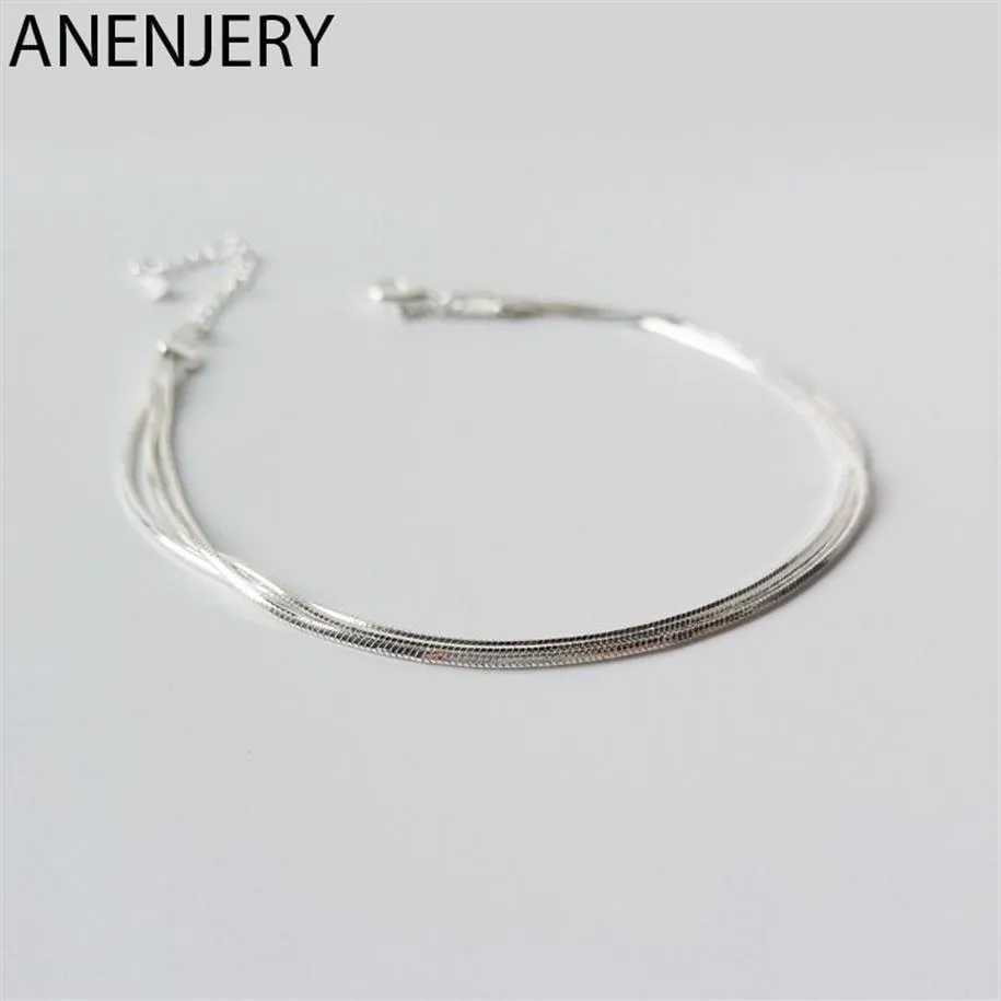 ANENJERY Simple 925 Sterling Silver Snake Bone Chain Anklet Bracelet For Women Girl Gift S-B348218G