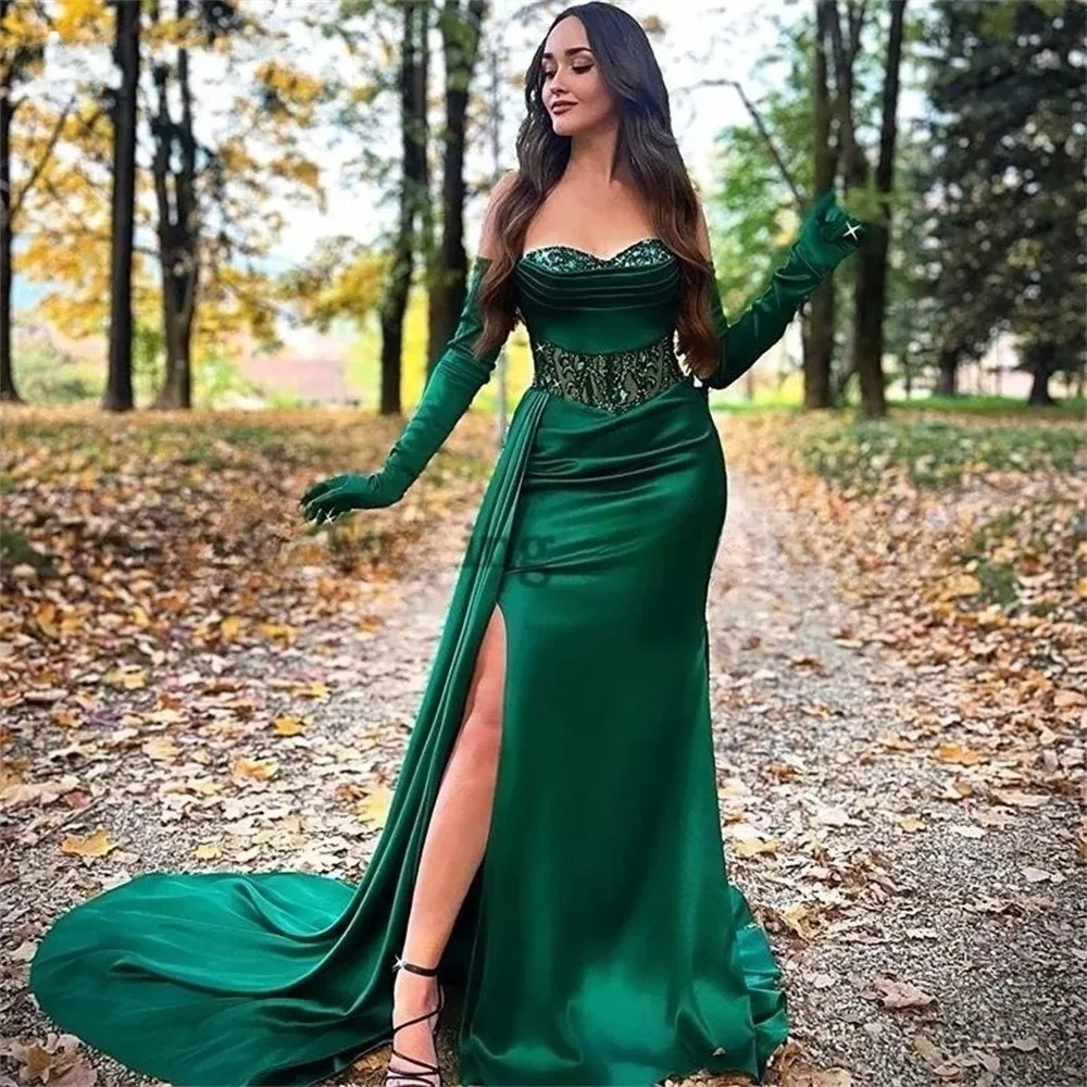Evening Birthday Dress Strapless Sequin Satin Mermaid Gown with Side Split  and Built-in Bra from Dhgate Evening Dresses - price 119.6