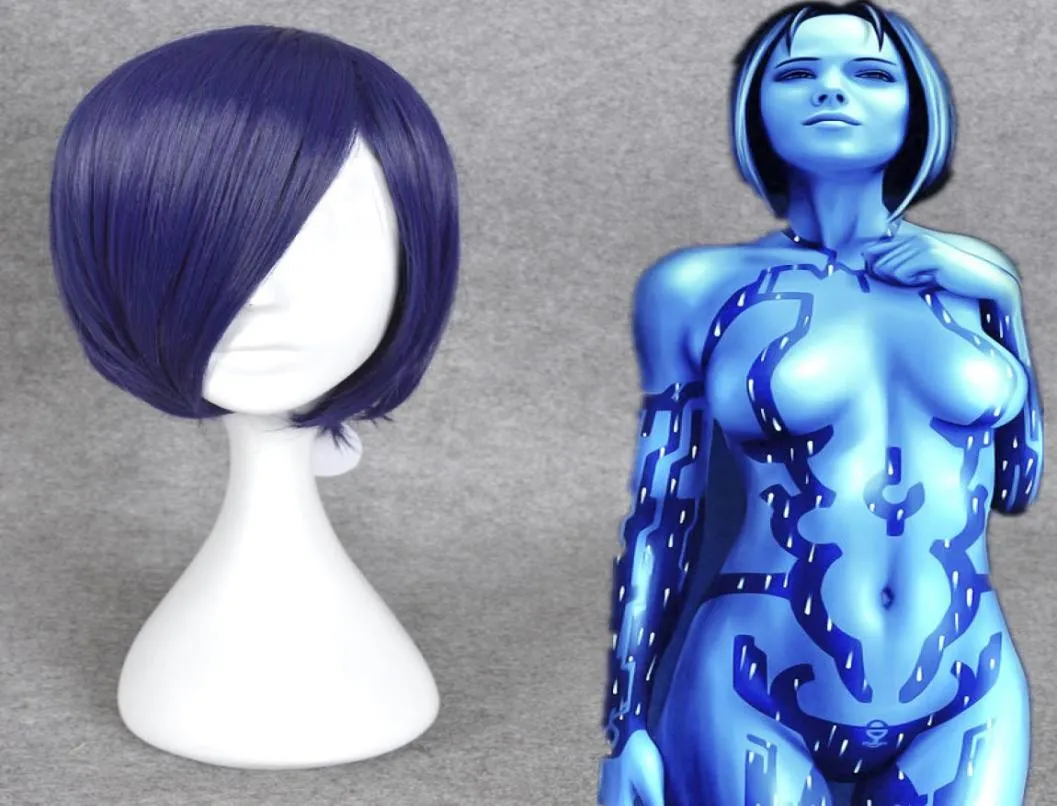 GAME halo Cortana cosplay pruik korte bob paars blauw haar Halloween volledige pruiken3387924