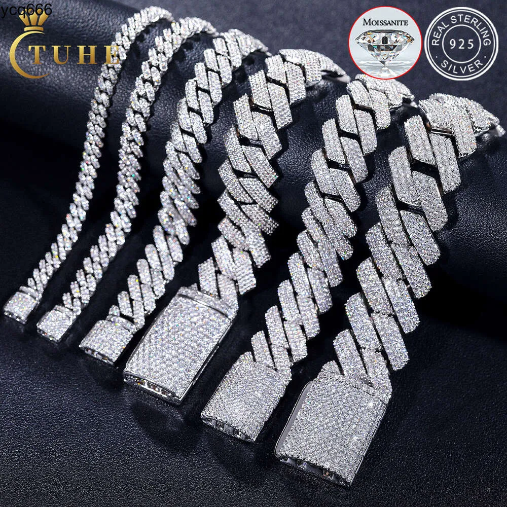 Mossanit Hip Hop Schmuck 6mm-25 mm Pass Diamond Tester 925 Sterling Silber VVS Moissanit herausgefahren kubanisches Verknüpfungsarmband für Herren