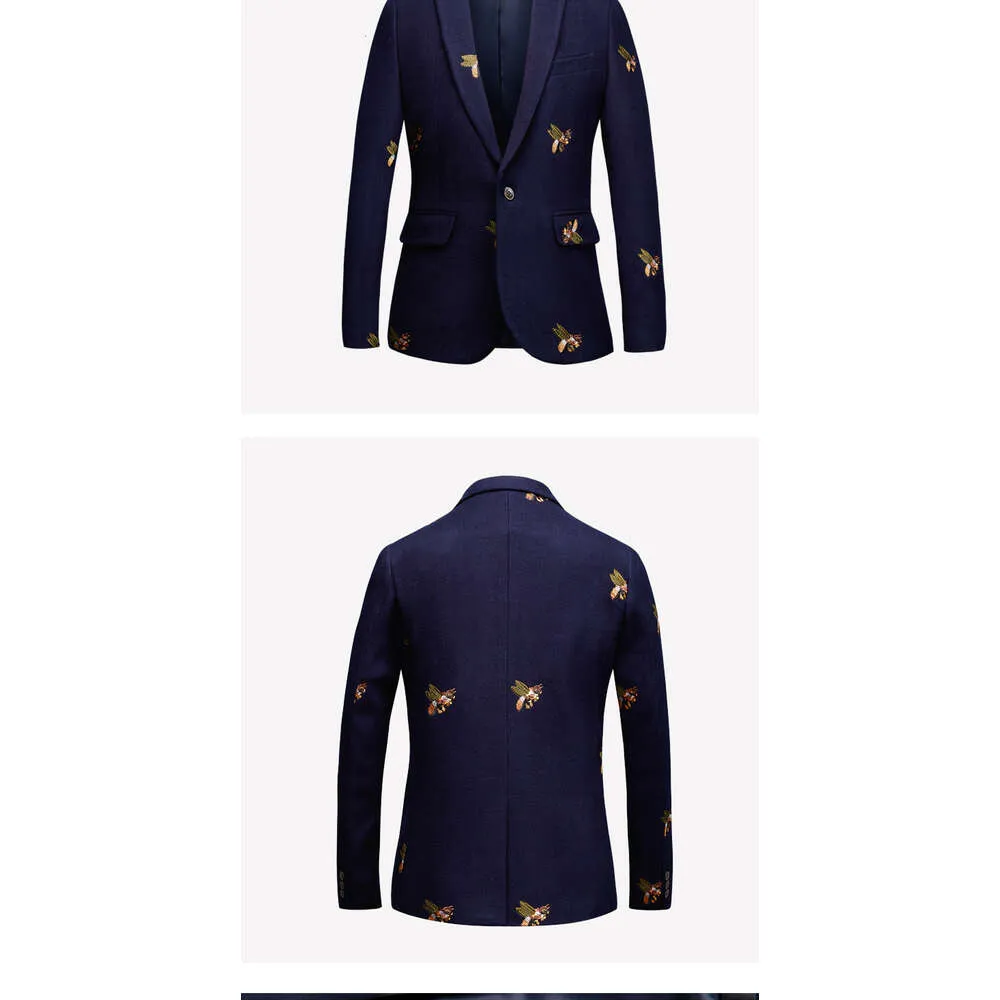 Giacca ricamata con ape di alta qualità en Giacche da uomo alla moda, da uomo, casual, slim fit, formali, da lavoro_voghion.com