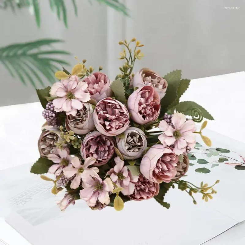 Dekorative Blumen Faux Blum Arrangements Künstliche Stängel elegant realistische Seidenrose Arrangement für Home Wedding Decoration Dining