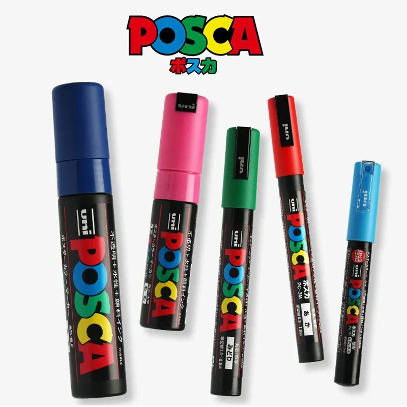5 pièces Posca marqueurs 5 tailles uni stylos de peinture acrylique Marcadores pour fournitures d'art Graffiti permanent dessin coloration peinture sur tissu 231227