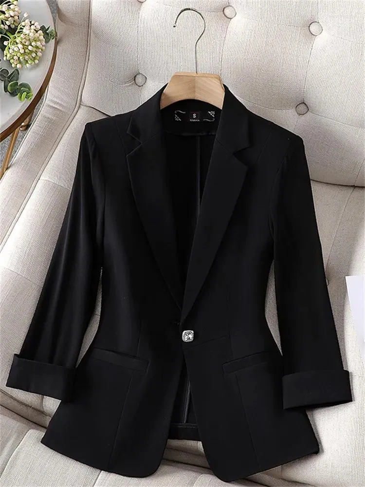 Ternos femininos Business Jacket Blazer de Blazer de Blowled Button Anded Spring Summer roupas de alta qualidade Blazers de manga de três quartos