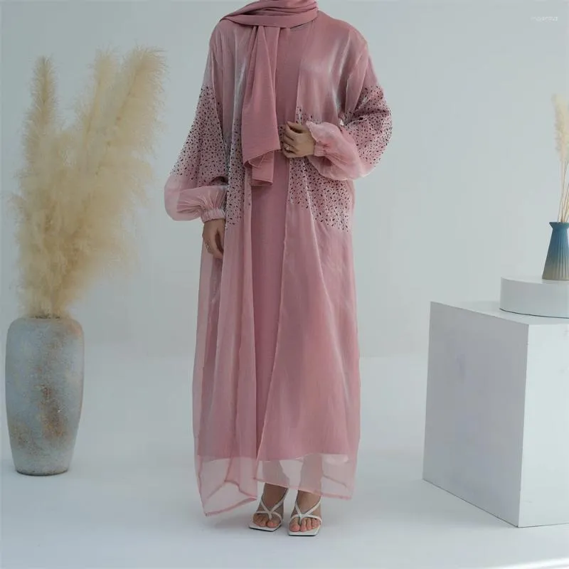 Etnische Kleding Dubai Abaya Vrouwen Moslim Open Vest Maxi Dresss Turkije Kimono Bladerdeeg Mouw Arabische Gewaad Eid Party Islamitische Ramadan Jalabiya