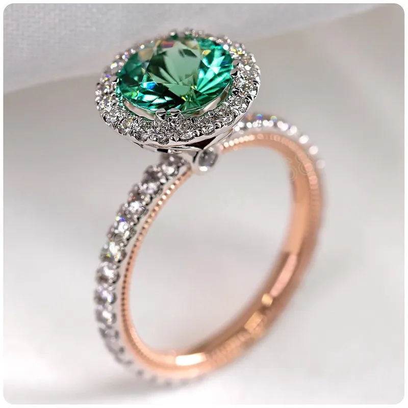 Lindo anel de casamento com zircônia verde redonda, para mulheres, micro pave, cristal, zircônia, presentes nobres, anéis de noivado, joias clássicas