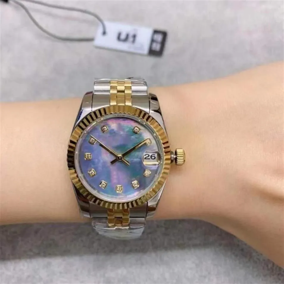 U1 ST9 OROLOGI in acciaio bicolore Quadrante con diamanti viola 31mm 116231 278273 Orologi da polso meccanici automatici da donna Cinturino giubileo286N