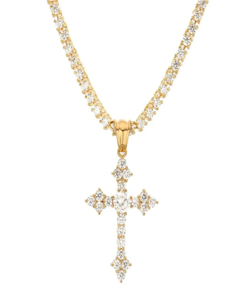 New Mens Luxury Micro Pave Iced Out Zirconia Cross Cross Necklace Netclace Charm Jewelry With Tennis Chain204H3540750