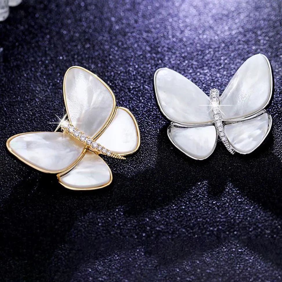 Design de luxo Mulheres estilos de casca natural broches prateado pino de borboleta gama de peito para presente351f