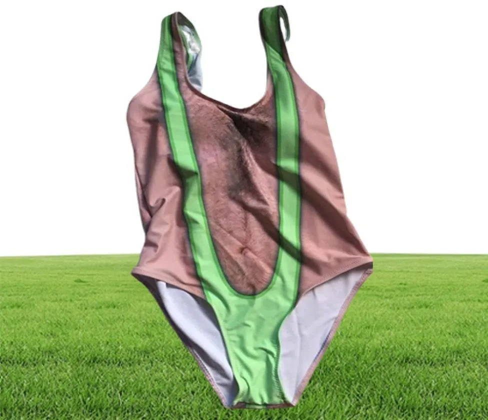 Śmieszne Borat wydrukowane jednoczęściowe stroje kąpielowe Kobiety seksowne włosy klatki piersiowej Kąpiec Suit Summer Swim -Caking żart Bather NoveltyBeachWear2432767