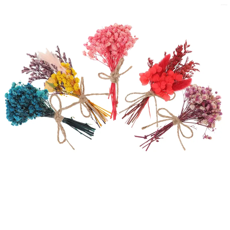 装飾的な花5バンドルミニブーケブリデメイドギフトdiyランドスケープ装飾乾燥した自然の永遠の花束用品