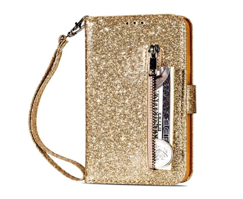 Multifunction Bling Glitter Leather Wallet Cases For Iphone 14 Plus 13 Mini 12 11 Pro MAX X XR XS 8 7 Samsung S22 Ultra Zipper Spa9109294