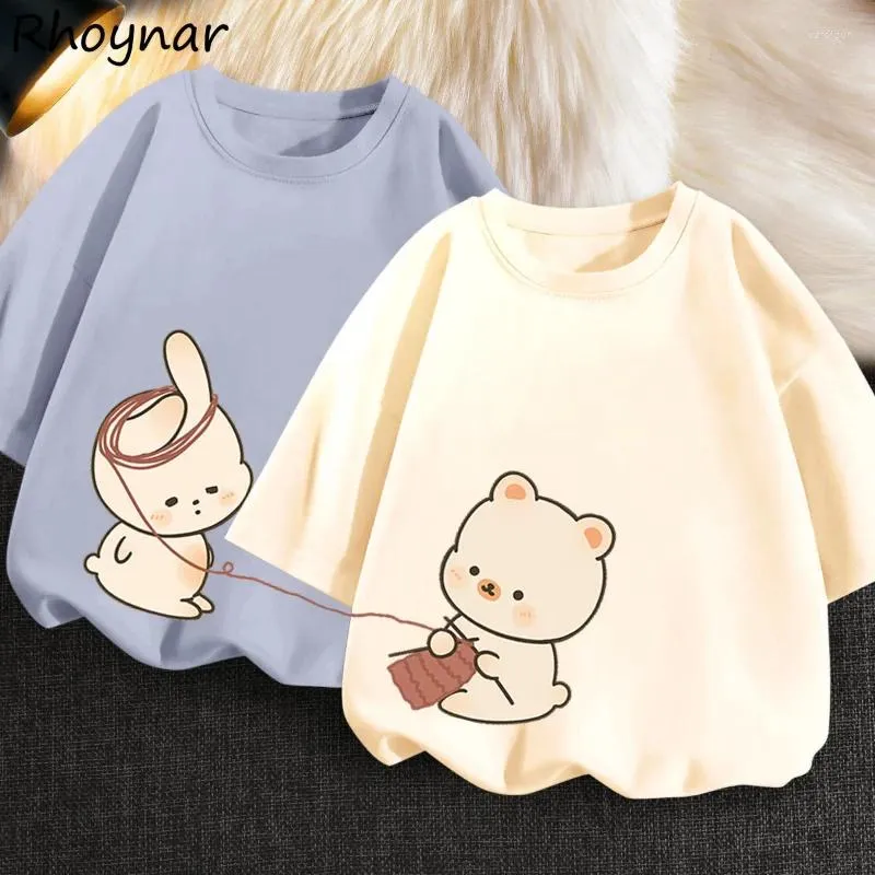 Women's Tracksuits M-4XL Sets Women Two Piece T-shirts Couple Clothes Kawaii Cartoon Printing Teens Girlish O-neck Summer Tops Kpop Trendy