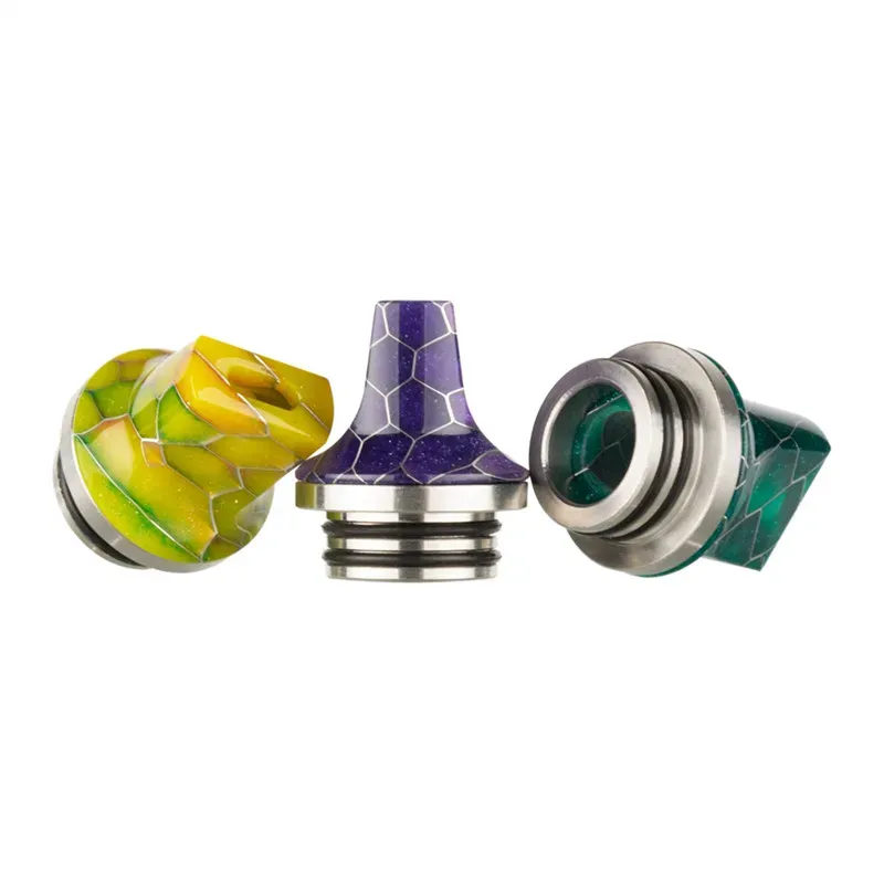 2 Styles Epoxy Resin Flat Mouth Drip Tip Snake Skin Grid Cobra Wave Wide Bore Square Mouthpiece For for 510 810 Thread