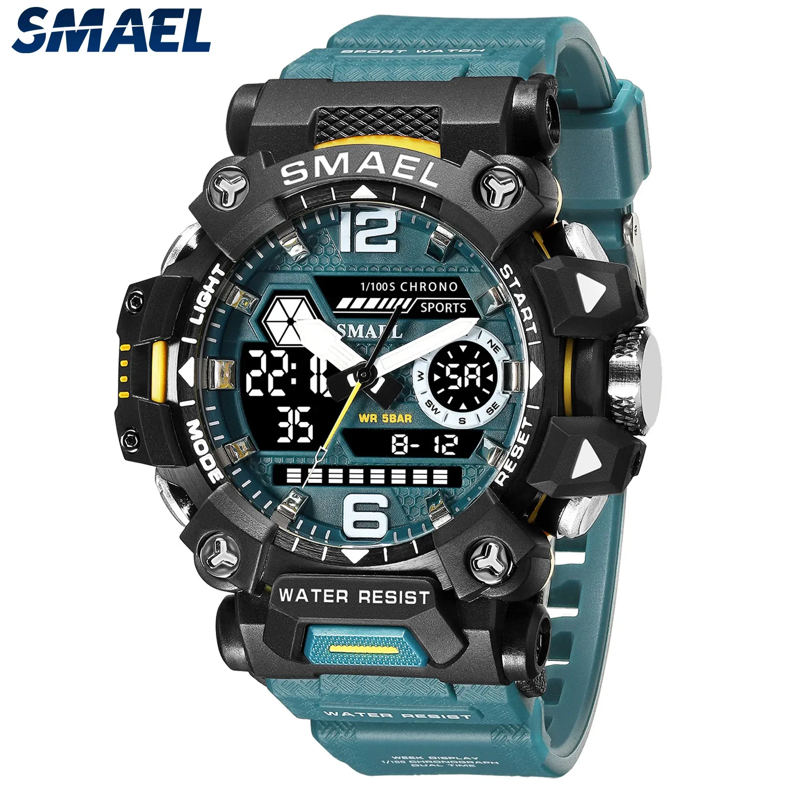 SMAEL hommes montres 50 m montre de sport étanche militaire homme montre de sport numérique 8072 double affichage montre Quartz Led numérique 231228