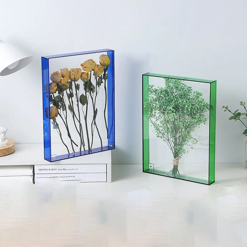 Dekorativa plattor akryltorkad blomma po ram diy gåva ros evig blad display kreativ växt prov bordsdekoration